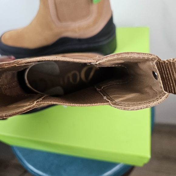 Sam Edelman Lulia Lug Sole Chelsea Boot Camel Suede Brown Black Mid Calf 7.5 New - Picture 6 of 9